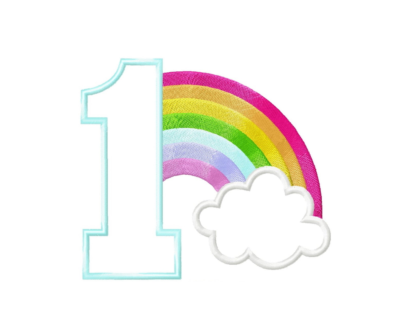 Rainbow in cloud Birthday Number 1 ONE machine embroidery applique