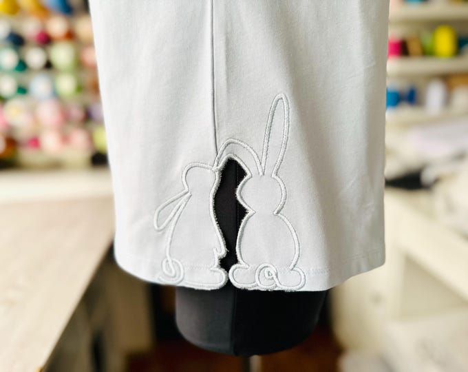 Easter Bunny two Bunnies split side seam cutout Side Bow Applique machine embroidery designs Trendy Farm animal tshirt sweatshirt embroidery