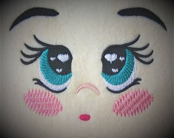 Little pretty doll face, dolly face little, embroidery face, Embroidered Dolls face, doll eyes, complete face machine embroidery designs