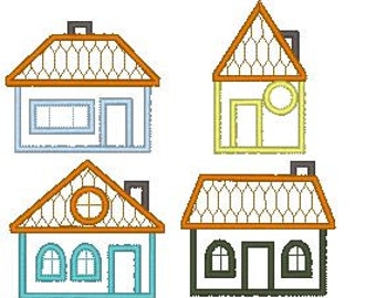 4 different houses - machine embroidery applique designs for hoop 4x4, 5x7, 6x10 living house applique sweet home assorted sizes SET of 4