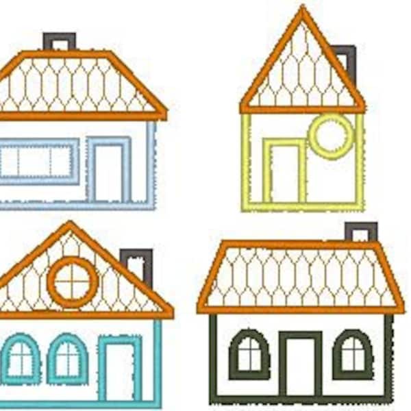4 casas diferentes - diseños de apliques de bordado a máquina para aro 4x4, 5x7, 6x10 living house applique sweet home tamaños variados SET de 4