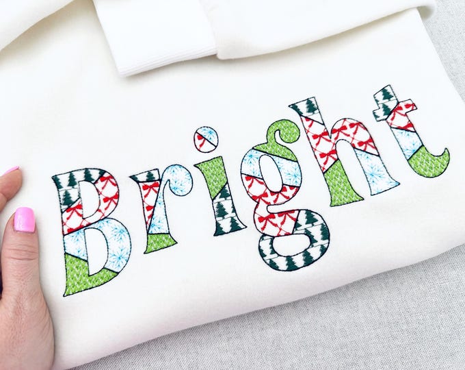 Christmas Patterned Block Font Patchwork alphabet best Monogram letters numbers machine embroidery designs Big sizes 2 up to 5 inches, BX