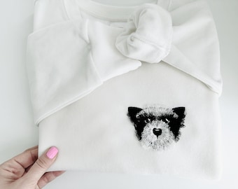 Fringed Fluffy Puppy Border Collie Sheepdog face pet herding dog head fur chenille fringe machine embroidery designs sizes 3 up to 4 inch