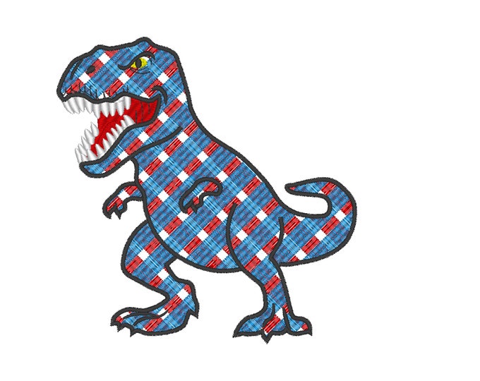 Gingham tartan checkered t rex silhouette machine embroidery designs in sizes 4, 5, 6, 7, 8, 9 inches