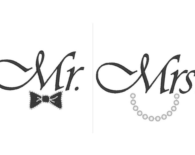 Mr and Mrs - great for wedding gifts machine embroidery designs in multiple sizes for hoop 4x4, 5x7, 6x10 groom and bride wife and husband