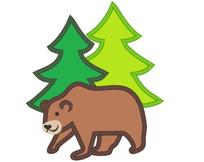 Forest Bear Applique Design Machine Embroidery bear Design INSTANT DOWNLOAD  wild and free, grizzly applique, 4x4, 5x7 and 6x10