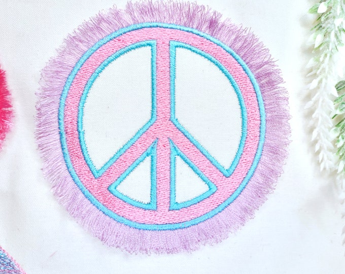 Fringed fluffy Peace sign, awesome fringe project in the hoop ITH machine embroidery designs in assorted sizes for hoop 4x4, 5x7, 8x8