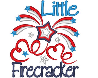 Little Firecracker saying 4th July patriotic Independence day machine embroidery designs for hoop 4x4, 5x7 kids baby boy girl embroidery