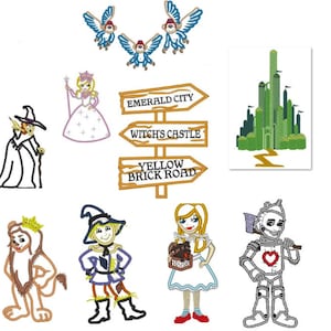 The Wonderful Wizard of Oz  - set -  machine embroidery applique designs - 5x7, 6x10  INSTANT DOWNLOAD
