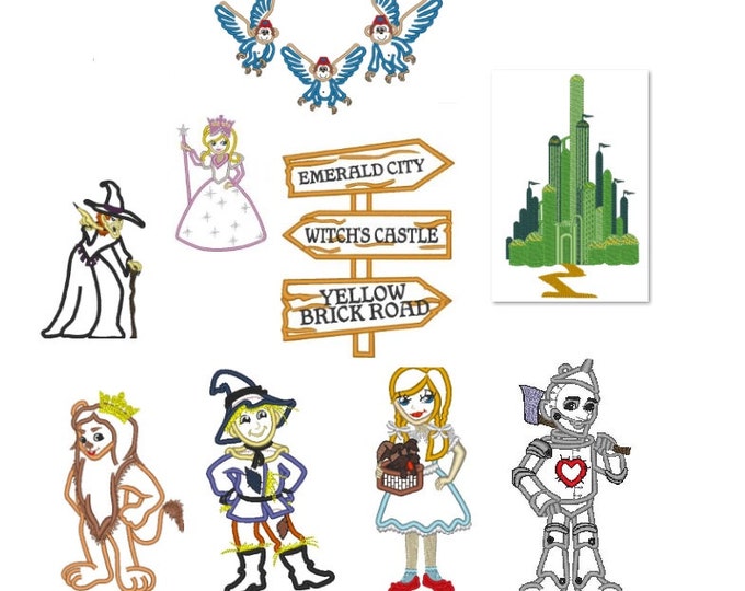 The Wonderful Wizard of Oz  - set -  machine embroidery applique designs - 5x7, 6x10  INSTANT DOWNLOAD