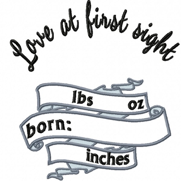 Birth Announcement embroidery BOLD template and mini font Set, machine embroidery designs INSTANT DOWNLOAD Love at first sight baby newborn