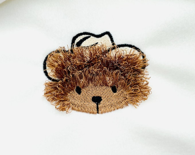 Fringed fluffy Teddy Bear Coby with Cowboy Hat kids baby fur chenille fringe machine embroidery designs assorted mini sizes 2, 2.5, and 3in