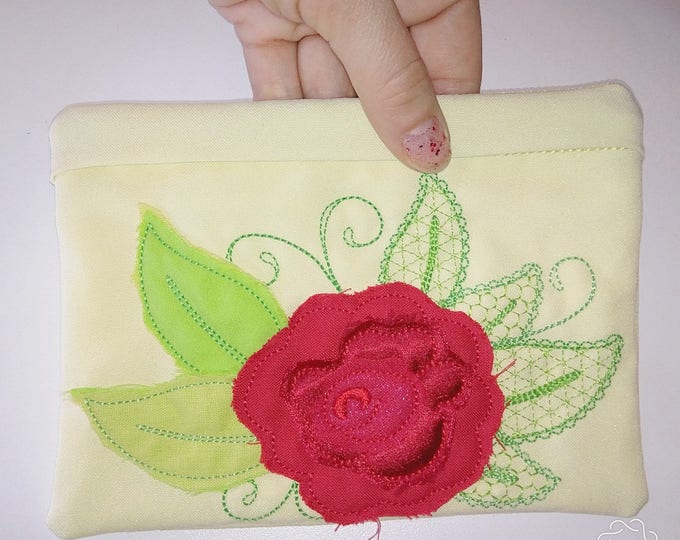 Urban rose little Purse, Pouch, Envelope ITH, Pocket, ITH In The Hoop Machine Embroidery designs In-The-Hoop 5x7 one size