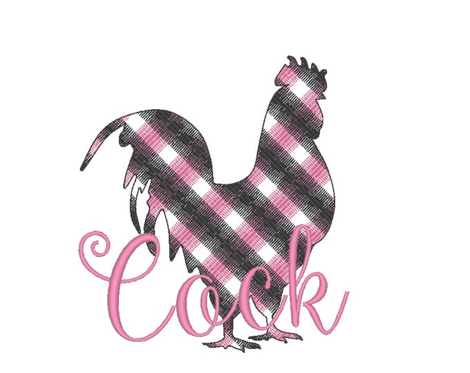 Rooster Cock gingham Plaid check square tartan Chicken kitchen towel Machine embroidery designs 4, 5, 6 inch Rooster Silhouette light stitch