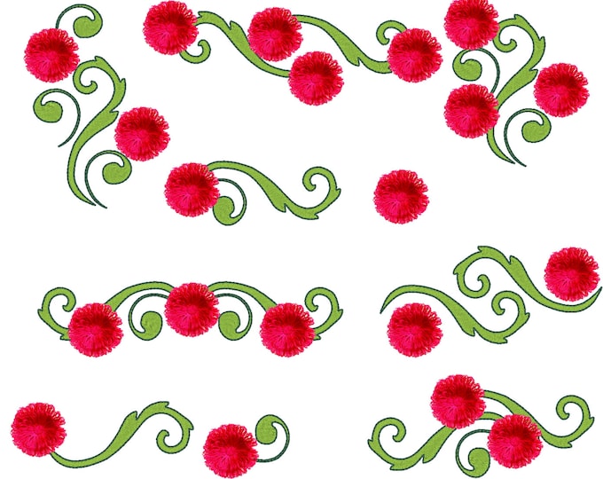 Roses Curls SET machine embroidery designs ITH in the hoop project for hoop 4x4, 5x7 fringed flower fluffy rose & curl match and combine