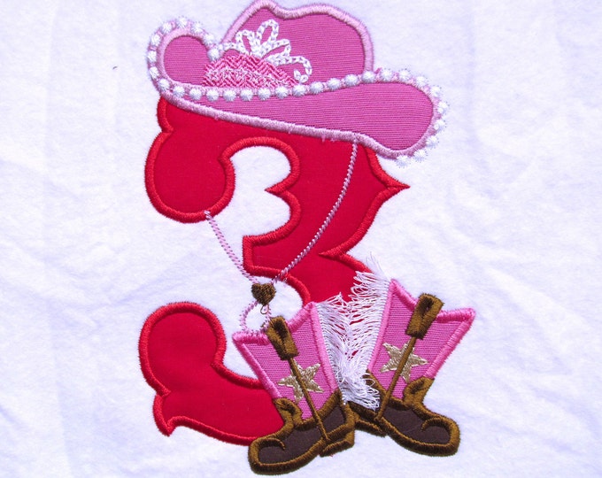Girly Cowboy Birthday numbers - whole set - machine embroidery applique designs 5x7 INSTANT DOWNLOAD