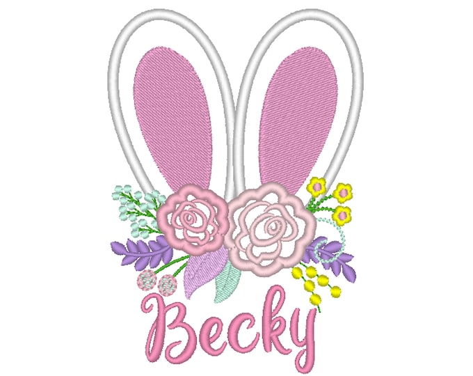 Easter bunny ears Embroidery design, Easter Monogram applique, Artapli, flower bunny ears embroidery, girls Easter bunny applique