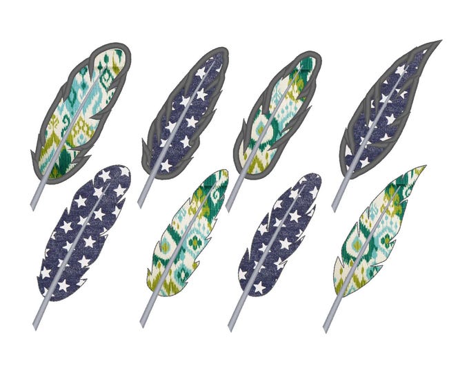 Single Feather Set of 4 types applique machine embroidery designs in multiple sizes 4, 5, 6, 7 inches Set of 4 feather applique