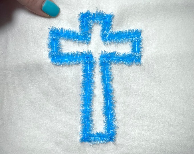 Fluffy Cross chenille awesome Fringed Christian Cross outline fringe ITH in the hoop machine embroidery designs size 4, 5, 6, 7 and 8 inches