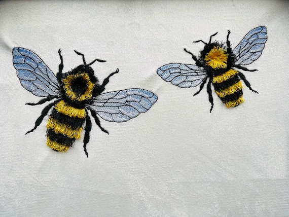 Fringed Bee cute honeybee insect machine embroidery designs 3.5, 4, 5, 6 inches fluffy fur chenille bee fringe in the hoop ITH project