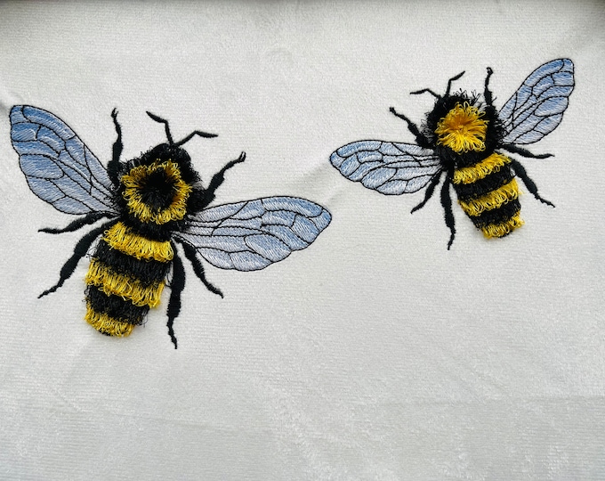 Fringed Bee cute honeybee insect machine embroidery designs 3.5, 4, 5, 6 inches fluffy fur chenille bee fringe in the hoop ITH project