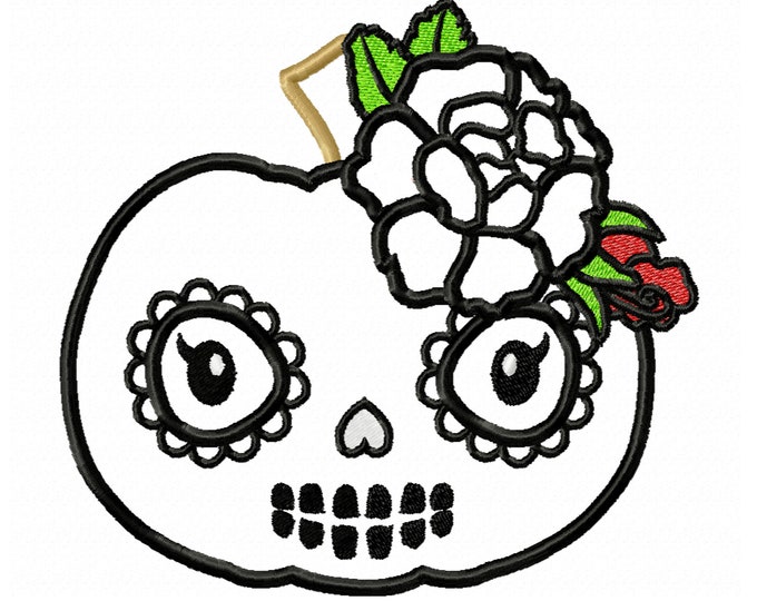 Pumpkin Calavera skull Applique Design, Fall Pumpkin, awesome pumpkin embroidery pumpkin applique machine embroidery design INSTANT DOWNLOAD