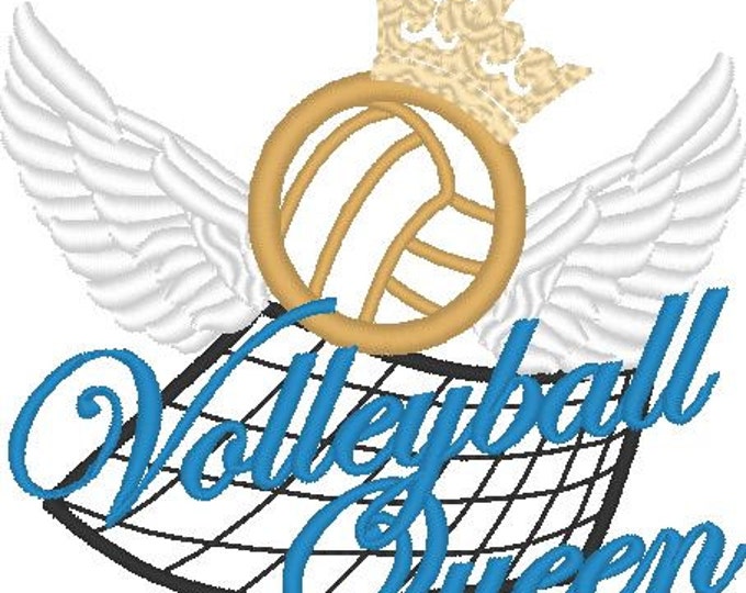 Volleyball Queen simply and with curls grafiti on background - machine embroidery applique designs INSTANT DOWNLOAD for hoop 4x4 and 5x7