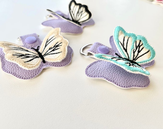 Butterfly 3D keychain in the hoop ITH project dimensional Butterfly key fob snap tab machine embroidery designs ITH gift tag butterfly wings