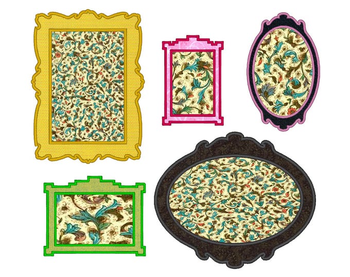 Frame Applique Set of 5 types machine embroidery designs sizes for hoop 4x4, 5x7, 6x10 name monogram frame
