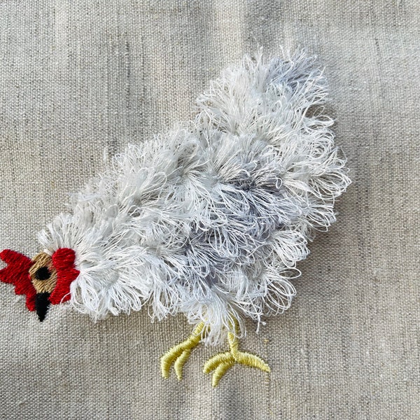 Petits motifs de broderie machine en chenille duveteuse à franges de poulet, superbe motif de poulets en fourrure à franges