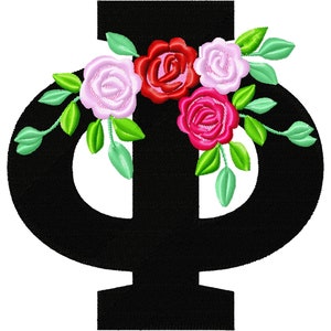 Fraternidades y hermandades de mujeres Floral Letra griega PHI rosas flores rosas diseños de bordado de máquinas de 2″ hasta 5″ DESCARGA INSTANTÁNEA