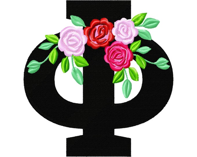 Fraternities & sororities Floral Greek Letter PHI roses rose flowers machine embroidery designs from 2″ up to 5″ INSTANT DOWNLOAD