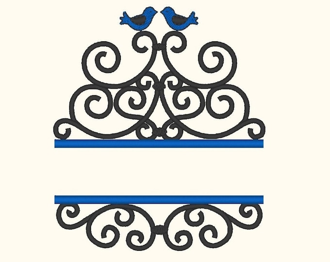 Family banner ornament with birds and mini font - machine embroidery designs - for hoops 4x4, 5x7, 6x10