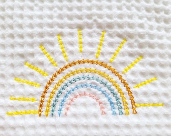 Primitive quick light stitch Chain boho Rainbow machine embroidery designs in assorted mini sizes looks like handstitched for hoop 4x4, 5x7