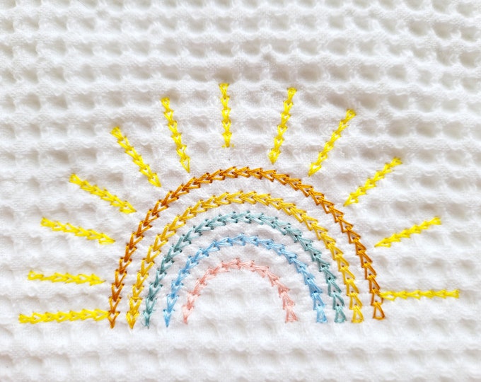 Primitive quick light stitch Chain boho Rainbow machine embroidery designs in assorted mini sizes looks like handstitched for hoop 4x4, 5x7
