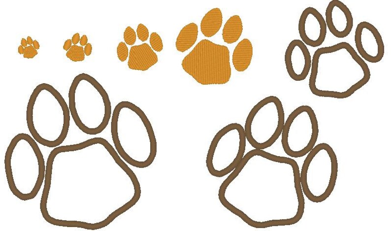 Dog paw, paws set applique and fill sttich machine embroidery designs , mini designs fill stitch and applique 0.5, 1, 1.5, 2, 2.5, 3, 4 & 5 image 1