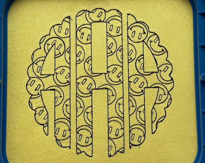 All happy faces Boho hippie happy face monogram three letter Circle Monogram Font A-Z machine embroidery designs happy kids, BX included