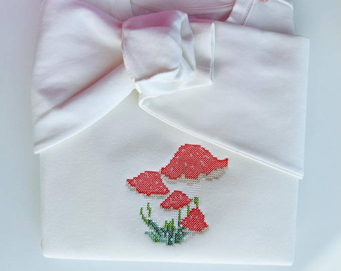 Cross stitch Mushroom woodland forest Amanita Fly Mushroom machine embroidery designs sizes 4 up to 6.5 in sweet home kitchen garden design