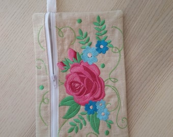 Shabby Chick Rose Pouch, Envelope ITH, Pocket, ITH, Bag, Zip