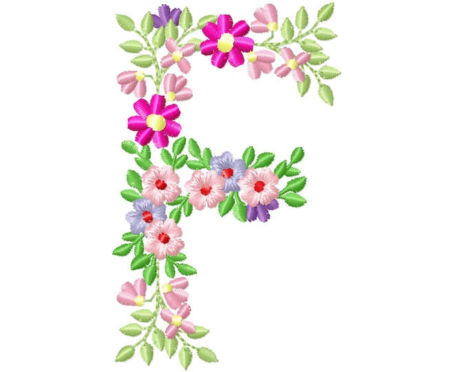 Country Floral letter F garden flag monogram flowers flower flowered Font machine embroidery designs monogram F only 3,5, 4, 5, 6, 7, 8 in