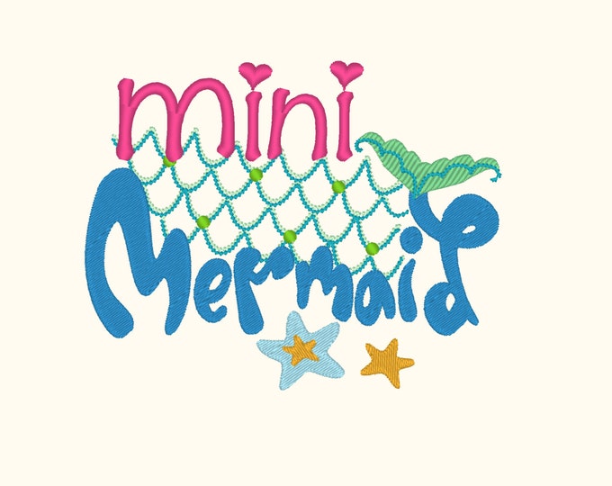 Mini Mermaid Embroidery design 4x4 5x7  mermaid thing, summer, beach embroidery, summer vacation, mermaid embroidery,