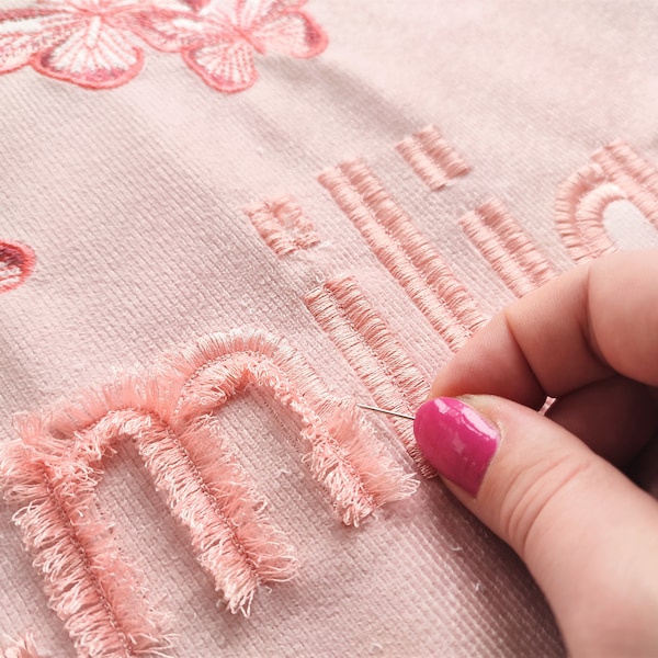 Cute fluffy fringed FONT machine embroidery designs in assorted sizes, girly pretty fluffy letters and punctuation marks, BX font included