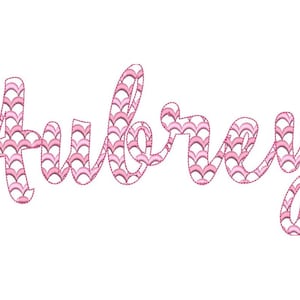Satin Stitch Scallop Font 2 two colors script cursive alphabet machine embroidery designs in assorted sizes scalloped letters kids name font