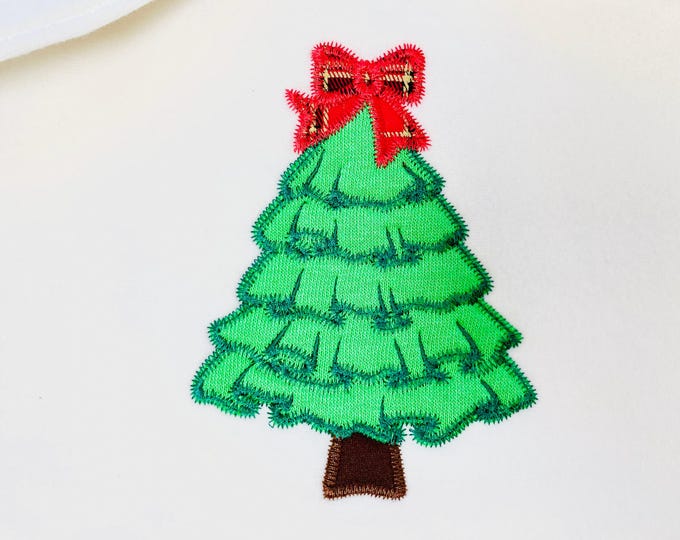 Light Stitch Ruffle Christmas Tree with Bow Applique machine embroidery designs sizes 4 up to 7 inch Festive Pine Tree sweet home design