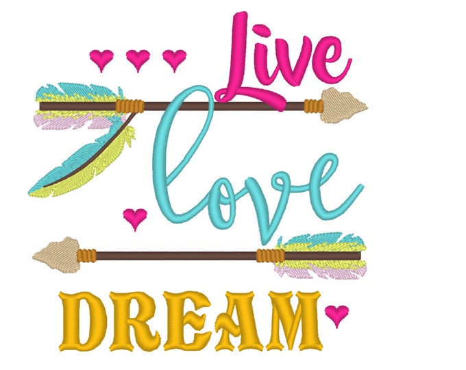 Live love dream, Live love dream embroidery, saying, baby, love embroidery 4x4 4x5 6x10