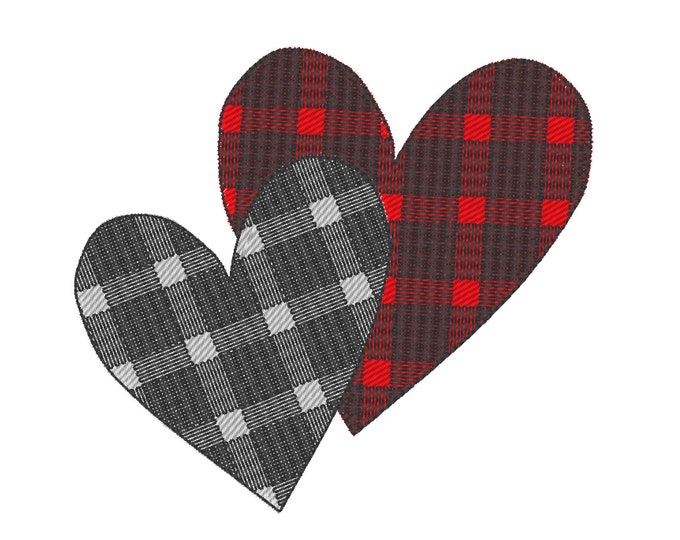 Valentine's Hearts two 2 hearts in a row patterned Buffalo plaid Tartan Gingham machine embroidery designs 4x4 5x7 8x8 INSTANT DOWNLOAD