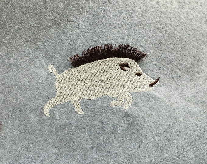 Razorback Wild Hog Boar Pig fringed fluffy chenille sport mascot Hunter machine embroidery designs fringe fur wild pig sizes 3.5, 4, 4.5inch