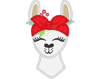 Lama mama with bandanna, llama, alpaca face head, heifer - machine embroidery applique designs - assorted sizes, download 4x4 5x7 6x10
