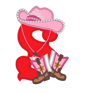 Letra S de cumpleaños de Lady Cowboy: un diseño de apliques de bordado a máquina con letras personalizadas, aro de 5 x 7, para niña de granja, bebé, vaquera, segunda fiesta de cumpleaños