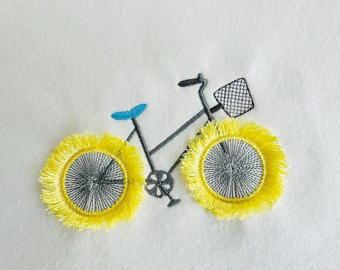 Awesome Bicycle Summer Bike trip Fringed Fluffy Fringe wheels machine embroidery designs fun textured fuzzy design sizes 4 up to 6 inch